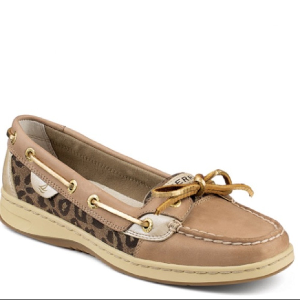 Sperry Tan and Leopard Print Boat Shoes